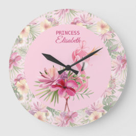 Adorable Pink Floral Flamingo Grote Klok
