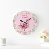 Adorable Pink Floral Flamingo Grote Klok (Huis)