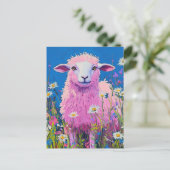 Adorable Pink Sheep in the Flowers Briefkaart (Staand voorkant)