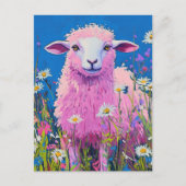 Adorable Pink Sheep in the Flowers Briefkaart (Voorkant)