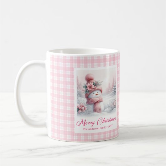 Adorable Pink Snowman Mug Cozy Christmas Scene Koffiemok (Links)