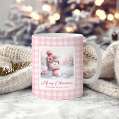 Adorable Pink Snowman Mug Cozy Christmas Scene Koffiemok