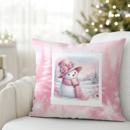 Adorable Pink Snowman Pillow Forest Pinkmas Kussen