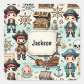Adorable Pirate-Themed Kids Vierkante Sticker (Voorkant)