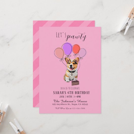 Adorable Playful Pink Corgi Birthday Customizable Kaart (Voorkant / Achterkant in situ)