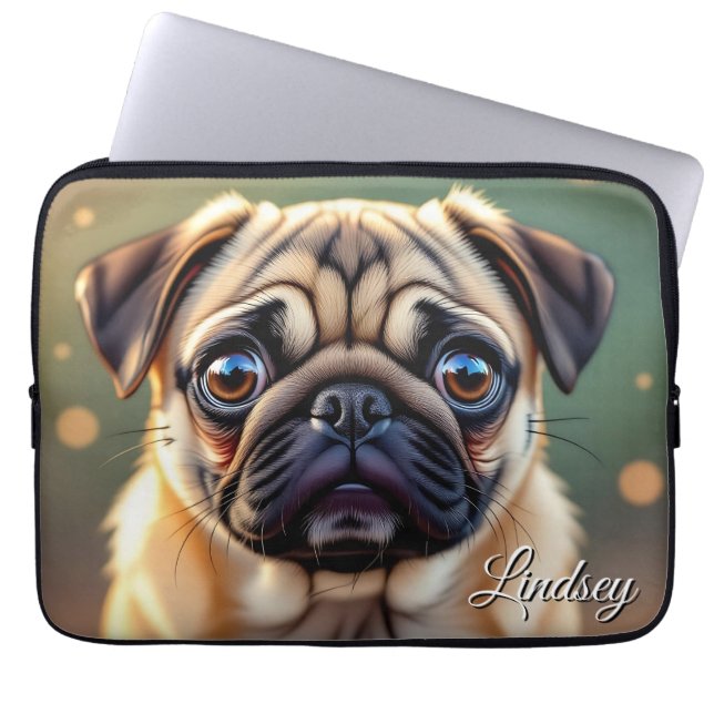 Adorable Pug Close up | Cute Dog Personalized Laptop Sleeve (Voorkant)