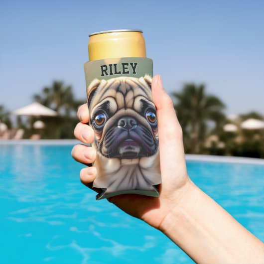 Adorable Pug Close up | Cute Dog Personalized Seltzer Blikjeskoeler (Insitu Zwembad)