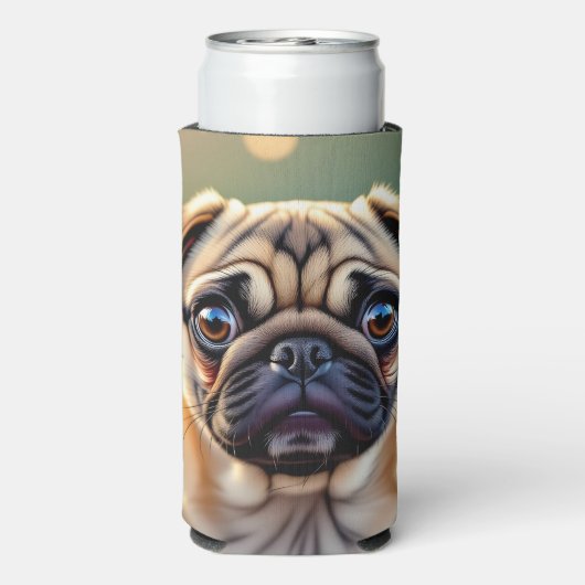Adorable Pug Close up | Cute Dog Personalized Seltzer Blikjeskoeler (Seltzer Achterkant)