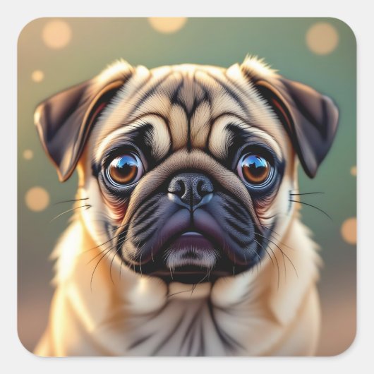 Adorable Pug Close up | Cute Dog Vierkante Sticker (Voorkant)