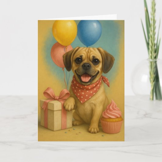 Adorable Puggle Birthday Card Feestdagen Kaart (Voorkant)