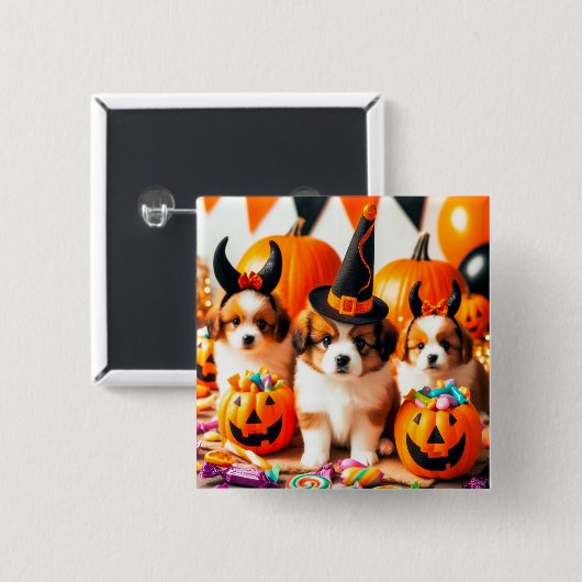 Adorable puppies halloween vierkante button 5,1 cm (Voorkant /achterkant)