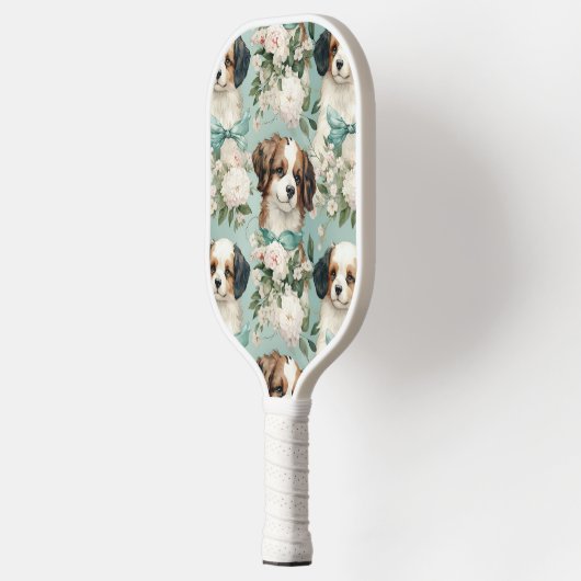 Adorable Puppy on Sage Green Background Pickleball Paddle (Links)