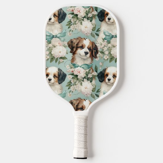 Adorable Puppy on Sage Green Background Pickleball Paddle (Achterkant)