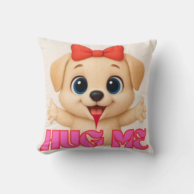 Adorable Puppy Pillow – Cute Cartoon Dog Home DCR Kussen (Voorkant)