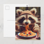 Adorable Raccoon Eats Spaghetti Briefkaart (Voorkant / Achterkant)
