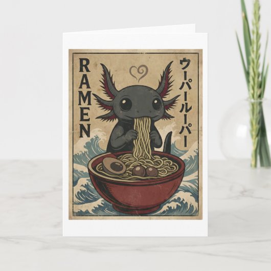 Adorable Ramen Axolotl Noodles Retro Japanese Art Kaart (Voorkant)