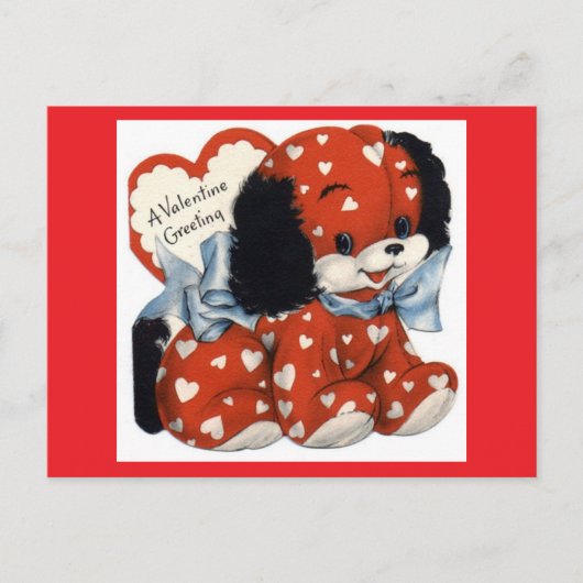 Adorable Red Puppy Vintage Valentine Postcard Briefkaart (Voorkant)