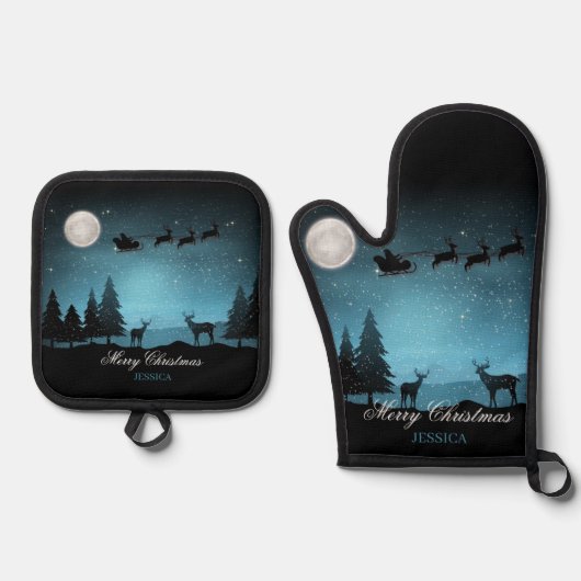 Adorable Reindeer At Night Ovenwant & Pannenlap Set (Voorkant)