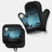 Adorable Reindeer At Night Ovenwant & Pannenlap Set (Voorkant / Achterkant)