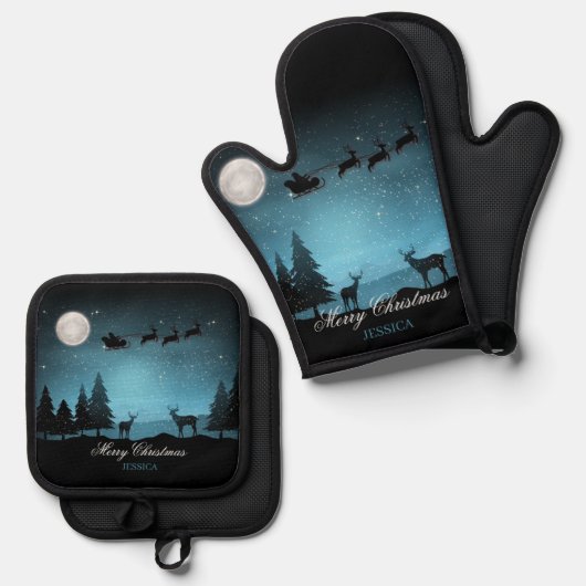 Adorable Reindeer At Night Ovenwant & Pannenlap Set (Voorkant / Achterkant)