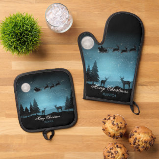 Adorable Reindeer At Night Ovenwant & Pannenlap Set