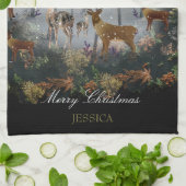 Adorable Reindeer At Night Theedoek (Gevouwen)