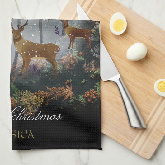 Adorable Reindeer At Night Theedoek (Quarter Fold)