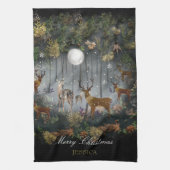 Adorable Reindeer At Night Theedoek (Verticaal)