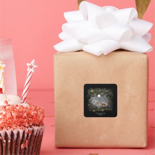 Adorable Reindeer At Night Vierkante Sticker (Feest)