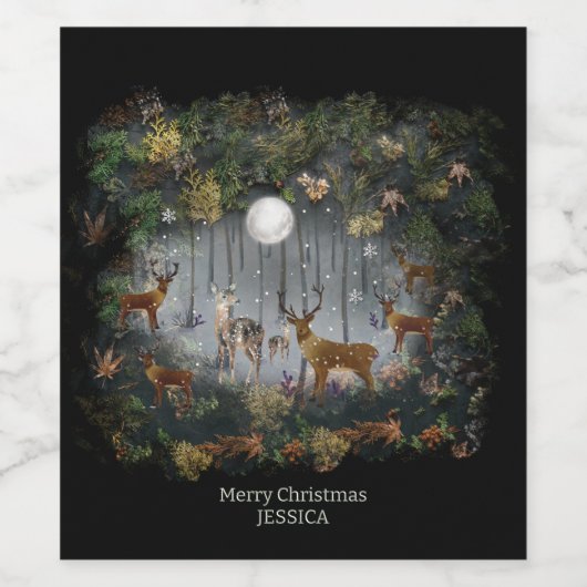 Adorable Reindeer At Night Wijn Etiket (Enkel label)