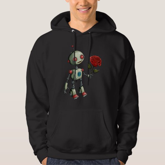 Adorable Robot Handing Out a Rose  flower Hoodie (Voorkant)