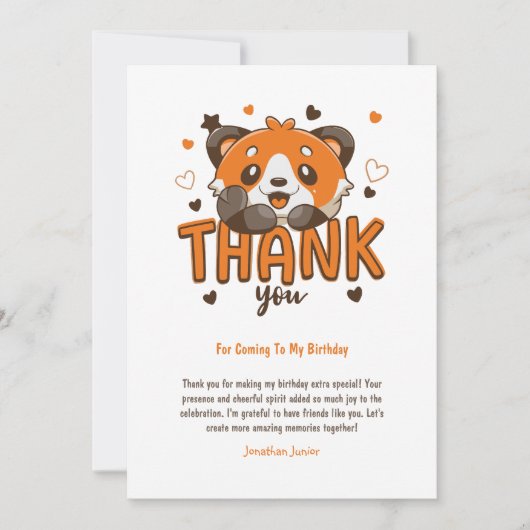 Adorable Rode Panda Bedankkaart - Kinderverjaardag (Voorkant)