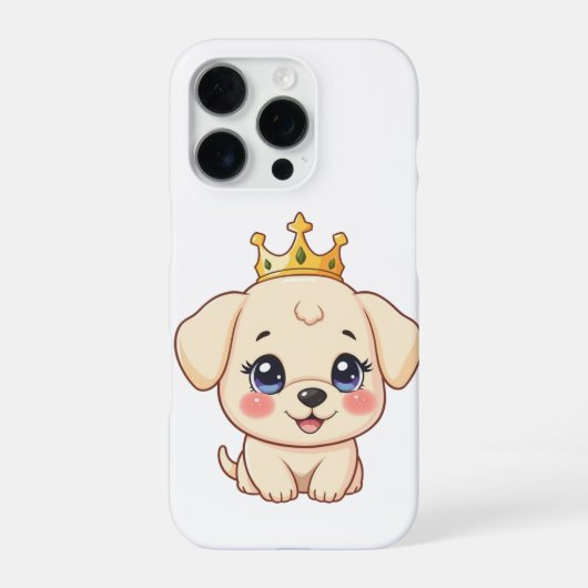 Adorable Royal Puppy with Golden Crown | Cute Kawa iPhone Hoesje (Achterkant)