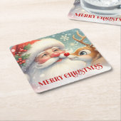 Adorable Santa and Rudolph Christmas Paper Coaster Kartonnen Onderzetters (Schuin)