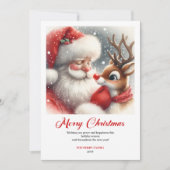 Adorable Santa And Rudolph Cozy Christmas Greeting Feestdagenkaart (Voorkant)