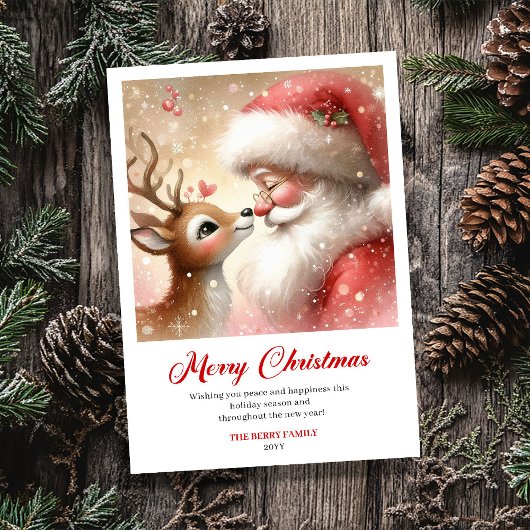 Adorable Santa And Rudolph Cozy Christmas Greeting Feestdagenkaart