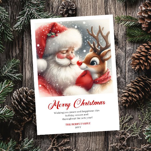 Adorable Santa And Rudolph Cozy Christmas Greeting Feestdagenkaart