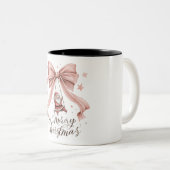 Adorable Santa Christmas Mug with Pink Bow Tweekleurige Koffiemok (Voorkant rechts)