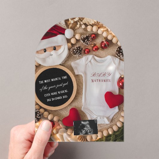 Adorable Santa Christmas Pregnancy Announcement Acryl Uitnodigingen (Insitu (Draagbaar))