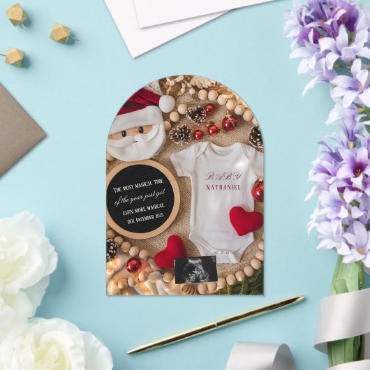 Adorable Santa Christmas Pregnancy Announcement Acryl Uitnodigingen (Insitu (Huwelijk))