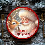Adorable Santa Claus and Rudolph Party Plates Papieren Bordje