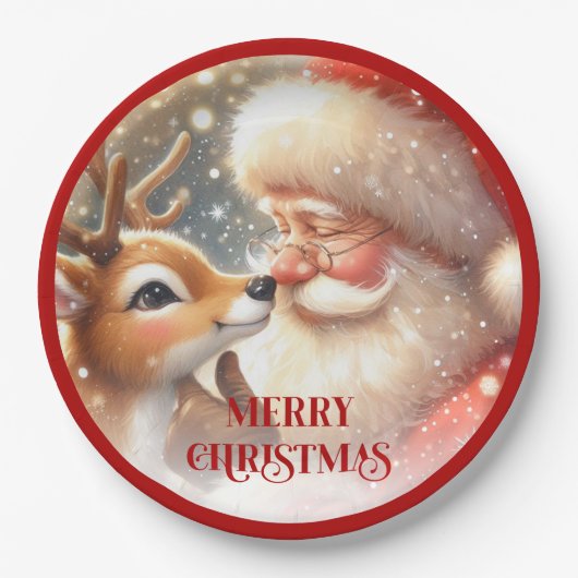Adorable Santa Claus and Rudolph Party Plates Papieren Bordje (Voorkant)