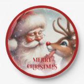 Adorable Santa Claus Rudolph Christmas Paper Plate Papieren Bordje (Voorkant)
