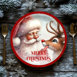 Adorable Santa Claus Rudolph Christmas Paper Plate Papieren Bordje