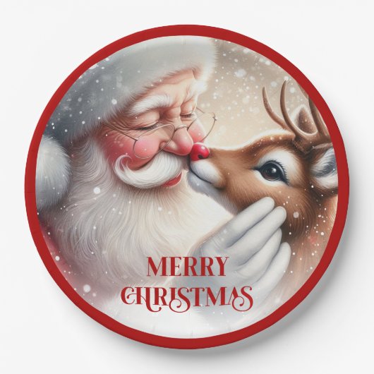 Adorable Santa Claus Rudolph Kids Party Plates Papieren Bordje (Voorkant)