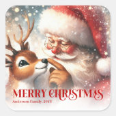 Adorable Santa Rudolph Personalized Christmas Kids Vierkante Sticker (Voorkant)