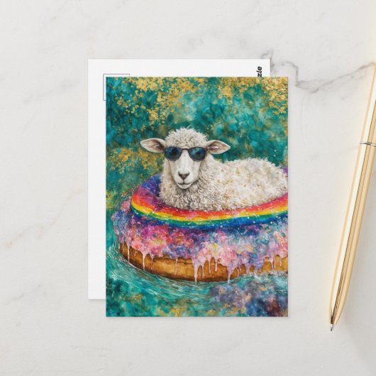 Adorable Sheep on a Float Trip Briefkaart (Voorkant / Achterkant in situ)