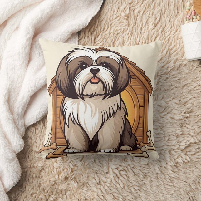 Adorable Shih Tzu Dog House Cartoon Kussen (Creator heeft geüpload)
