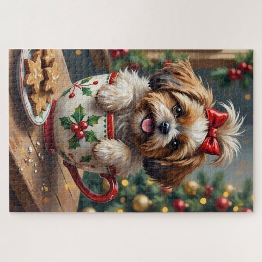 Adorable Shih Tzu Dog in Christmas Mug Cozy Art Legpuzzel (Horizontaal)