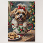 Adorable Shih Tzu Dog in Christmas Mug Cozy Art Legpuzzel (Verticaal)